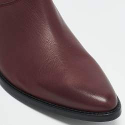 Pre Owned Zadig & Voltaire Burgundy Leather Studded Ankle Length Boots Size 41