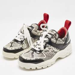 Zadig & Voltaire Black/Red Python Embossed and Leather Blaze Sneakers Size 38