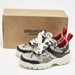 Zadig & Voltaire Black/Red Python Embossed and Leather Blaze Sneakers Size 38