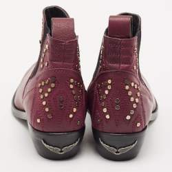 Zadig & Voltaire Burgundy Leather Thylana Studded Ankle Boots Size 36