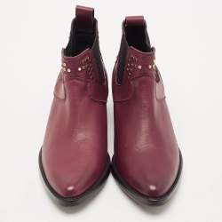 Zadig & Voltaire Burgundy Leather Thylana Studded Ankle Boots Size 36
