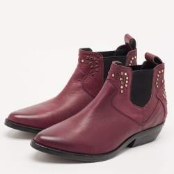 Zadig & Voltaire Burgundy Leather Thylana Studded Ankle Boots Size 36