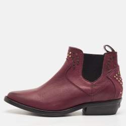 Zadig & Voltaire Burgundy Leather Thylana Studded Ankle Boots Size 36