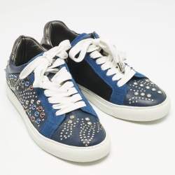 Zadig & Voltaire Multicolor Leather and Suede Studded Jungle Clous Sneakers Size 37
