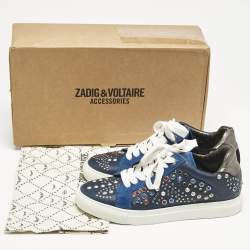 Zadig & Voltaire Multicolor Leather and Suede Studded Jungle Clous Sneakers Size 37