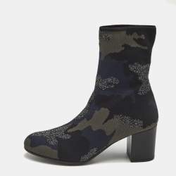 Zadig & Voltaire Multicolor Camouflage Print Knit Fabric Ankle Boots Size 40