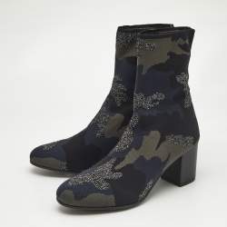 Zadig & Voltaire Multicolor Camouflage Print Knit Fabric Ankle Boots Size 40