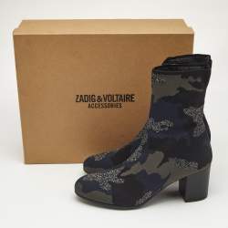 Zadig & Voltaire Multicolor Camouflage Print Knit Fabric Ankle Boots Size 40