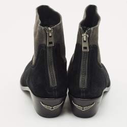 Zadig & Voltaire Black/Grey Suede Teddy Ankle Boots Size 37