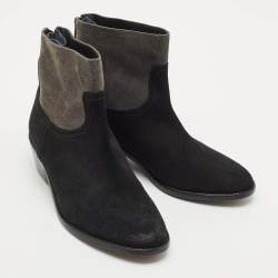 Zadig & Voltaire Black/Grey Suede Teddy Ankle Boots Size 37