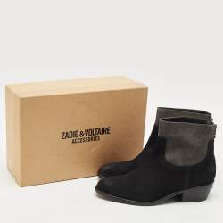 Zadig & Voltaire Black/Grey Suede Teddy Ankle Boots Size 37