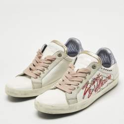 Pre Owned Zadig and Voltaire White Leather Studded Low Top Sneakers Size 39