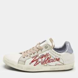 Pre Owned Zadig and Voltaire White Leather Studded Low Top Sneakers Size 39