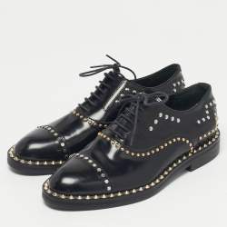 Pre Owned Zadig & Voltaire Black Leather Studded Youth Clous Oxfords Size 36