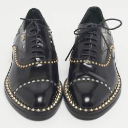 Pre Owned Zadig & Voltaire Black Leather Studded Youth Clous Oxfords Size 36