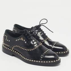 Pre Owned Zadig & Voltaire Black Leather Studded Youth Clous Oxfords Size 36