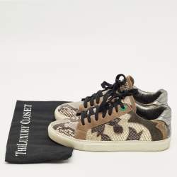 Pre Owned Zadig & Voltaire Multicolor Python Embossed Leather and Suede Trainer Sneakers Size 38