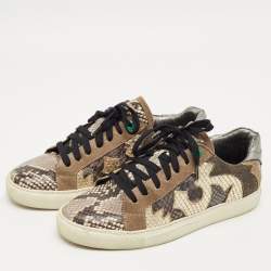 Pre Owned Zadig & Voltaire Multicolor Python Embossed Leather and Suede Trainer Sneakers Size 38
