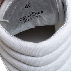 Pre Owned Zadig and Voltaire White/Grey Canvas and Suede Glitter High Top Sneakers Size 40