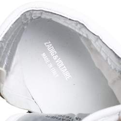 Pre Owned Zadig and Voltaire White/Grey Canvas and Suede Glitter High Top Sneakers Size 40