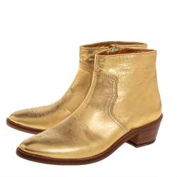 Pre Owned Zadig And Voltaire Metallic Gold Leather Pilar Ankle Boots Size 40
