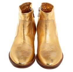 Pre Owned Zadig And Voltaire Metallic Gold Leather Pilar Ankle Boots Size 40