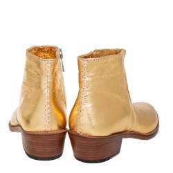 Pre Owned Zadig And Voltaire Metallic Gold Leather Pilar Ankle Boots Size 40