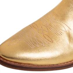 Pre Owned Zadig And Voltaire Metallic Gold Leather Pilar Ankle Boots Size 40