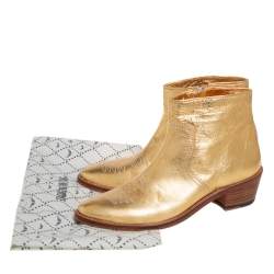 Pre Owned Zadig And Voltaire Metallic Gold Leather Pilar Ankle Boots Size 40