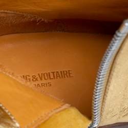 Pre Owned Zadig And Voltaire Metallic Gold Leather Pilar Ankle Boots Size 40