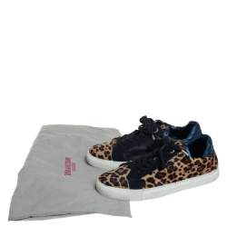Pre Owned Zadig&Voltaire Brown/Blue Leopard Print Calf Hair And Suede Low-top Sneakers Size 40