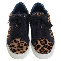 Pre Owned Zadig&Voltaire Brown/Blue Leopard Print Calf Hair And Suede Low-top Sneakers Size 40