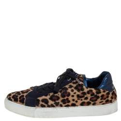Pre Owned Zadig&Voltaire Brown/Blue Leopard Print Calf Hair And Suede Low-top Sneakers Size 40