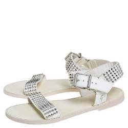 Zadig And Voltaire White Spike Embellished Leather Flat Sandals Size 40