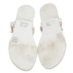 Zadig And Voltaire White Spike Embellished Leather Flat Sandals Size 40