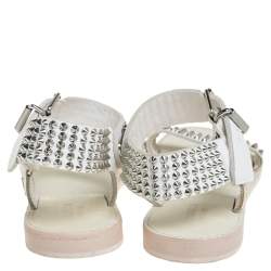 Zadig And Voltaire White Spike Embellished Leather Flat Sandals Size 40