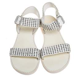 Zadig And Voltaire White Spike Embellished Leather Flat Sandals Size 40