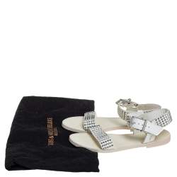 Zadig And Voltaire White Spike Embellished Leather Flat Sandals Size 40