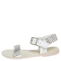 Zadig And Voltaire White Spike Embellished Leather Flat Sandals Size 40