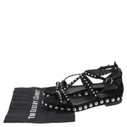 Pre Owned Zadig & Voltaire Black Suede Studded T Strap Sandals Size 39