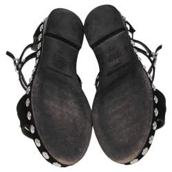 Pre Owned Zadig & Voltaire Black Suede Studded T Strap Sandals Size 39