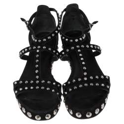 Pre Owned Zadig & Voltaire Black Suede Studded T Strap Sandals Size 39