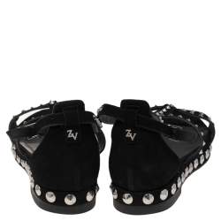 Pre Owned Zadig & Voltaire Black Suede Studded T Strap Sandals Size 39