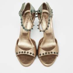 Zadig and Voltaire Gold/Grey Python Embossed And Leather Spike Ankle Strap Sandals Size 38    