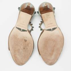 Zadig and Voltaire Gold/Grey Python Embossed And Leather Spike Ankle Strap Sandals Size 38    