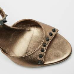 Zadig and Voltaire Gold/Grey Python Embossed And Leather Spike Ankle Strap Sandals Size 38    