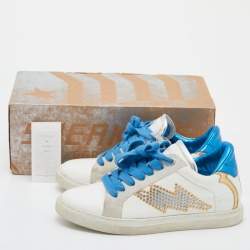 Zadig&Voltaire Multicolor Leather And Suede Studded Low Top Sneakers Size 40