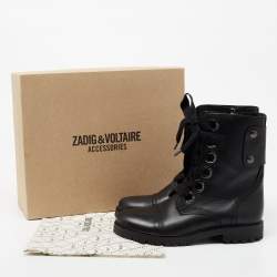 Zadig & Voltaire Black Leather Combat Boots Size 39