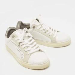 Pre Owned Zadig and Voltaire White Leather Studded Low Top Sneakers Size 36