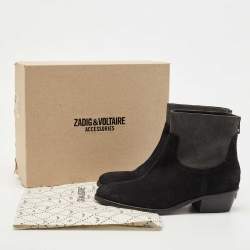 Zadig & Voltaire Black Suede Teddy Ankle Boots Size 36